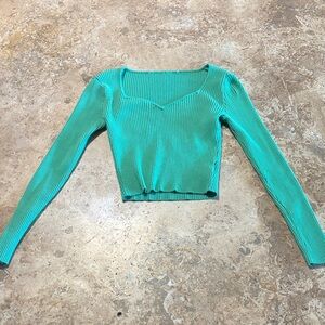 Teal Ribbed Long Sleeve Top